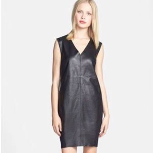 Trouve V-Neck Leather Sheath Dress